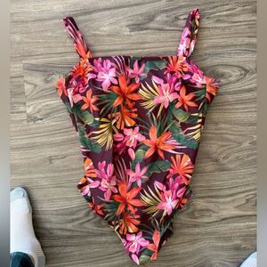 Shade & Shore Floral Swimsuit- Pink, Orange, Green